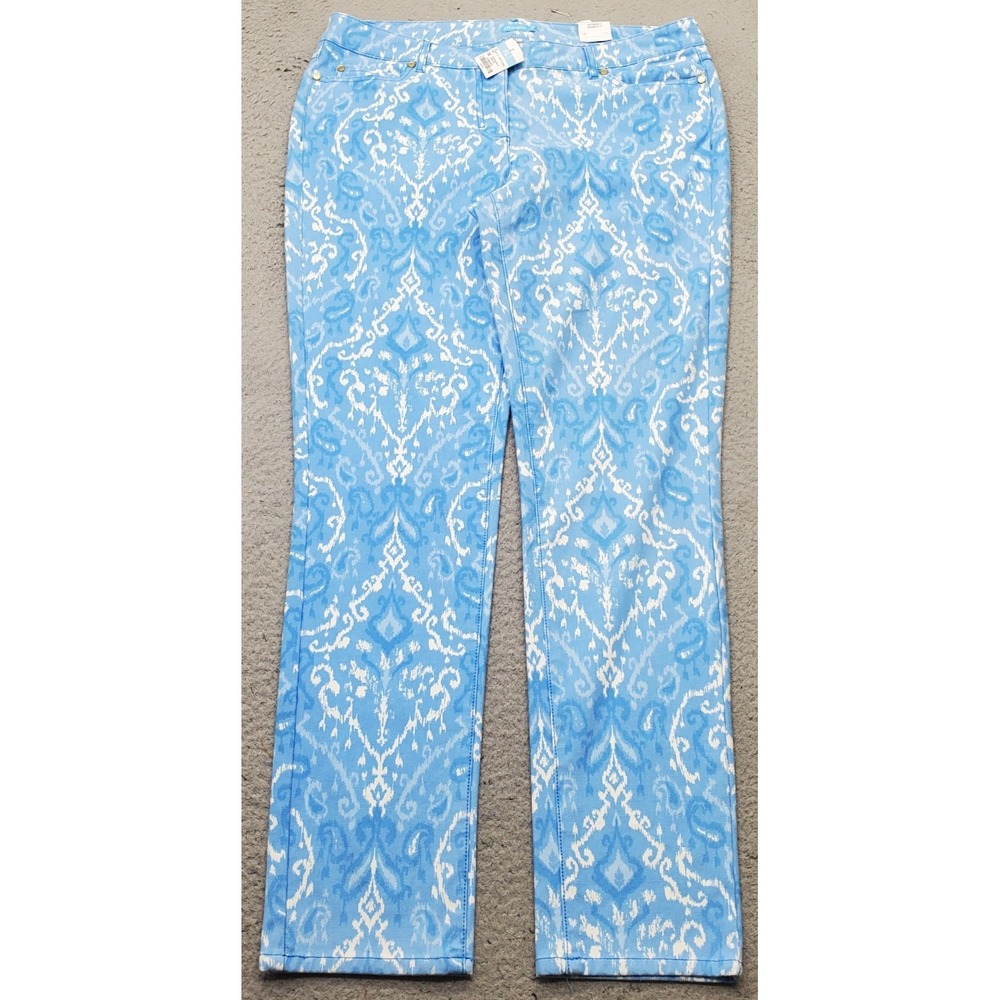 J.McLaughlin Pants Womens 14 Multi Damask Print Straight-Leg 5-Pocket Stretch